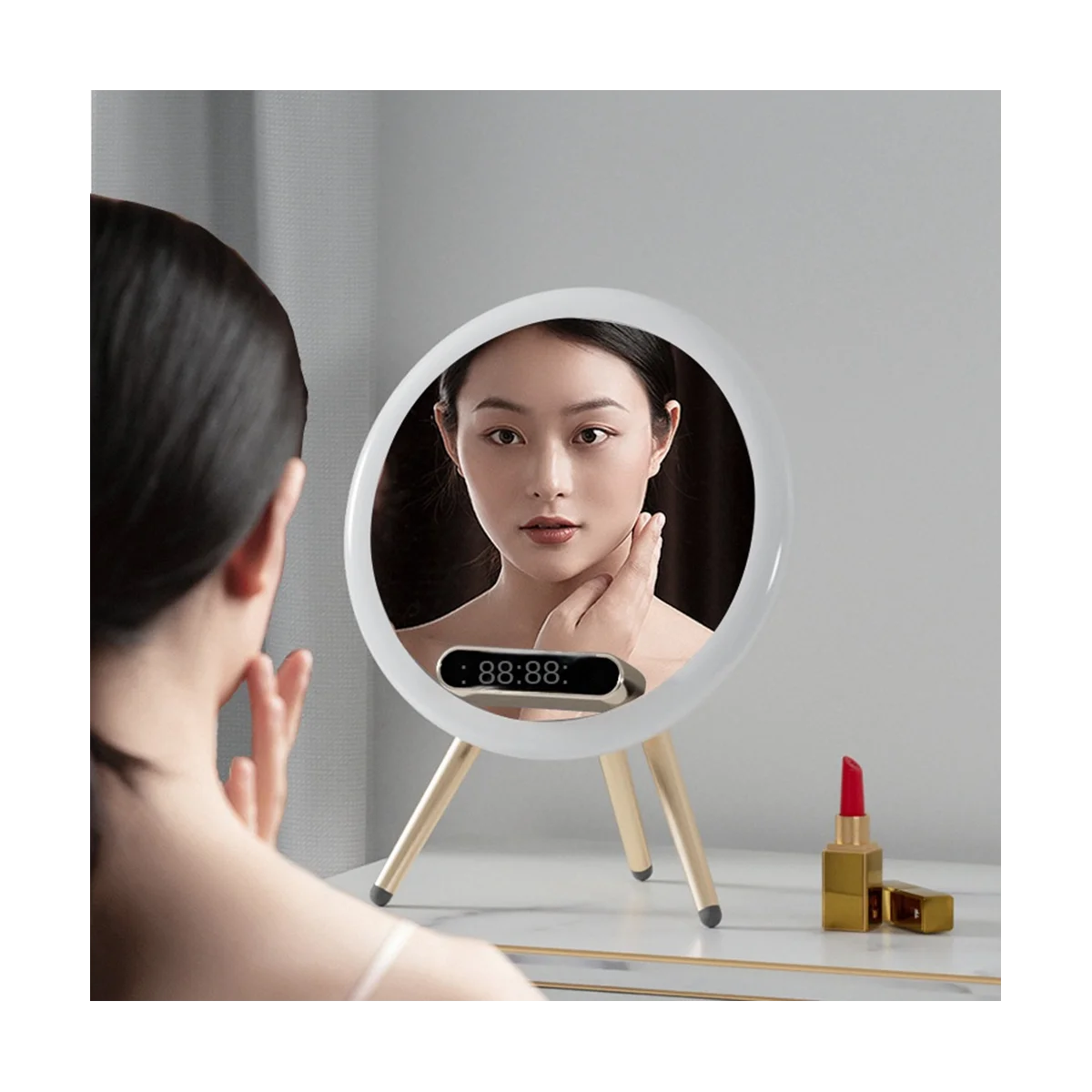 

Mirror Wireless Bluetooth Audio Speaker Desktop Fill Light Makeup Mirror AI Voice Control Desktop Speaker-White