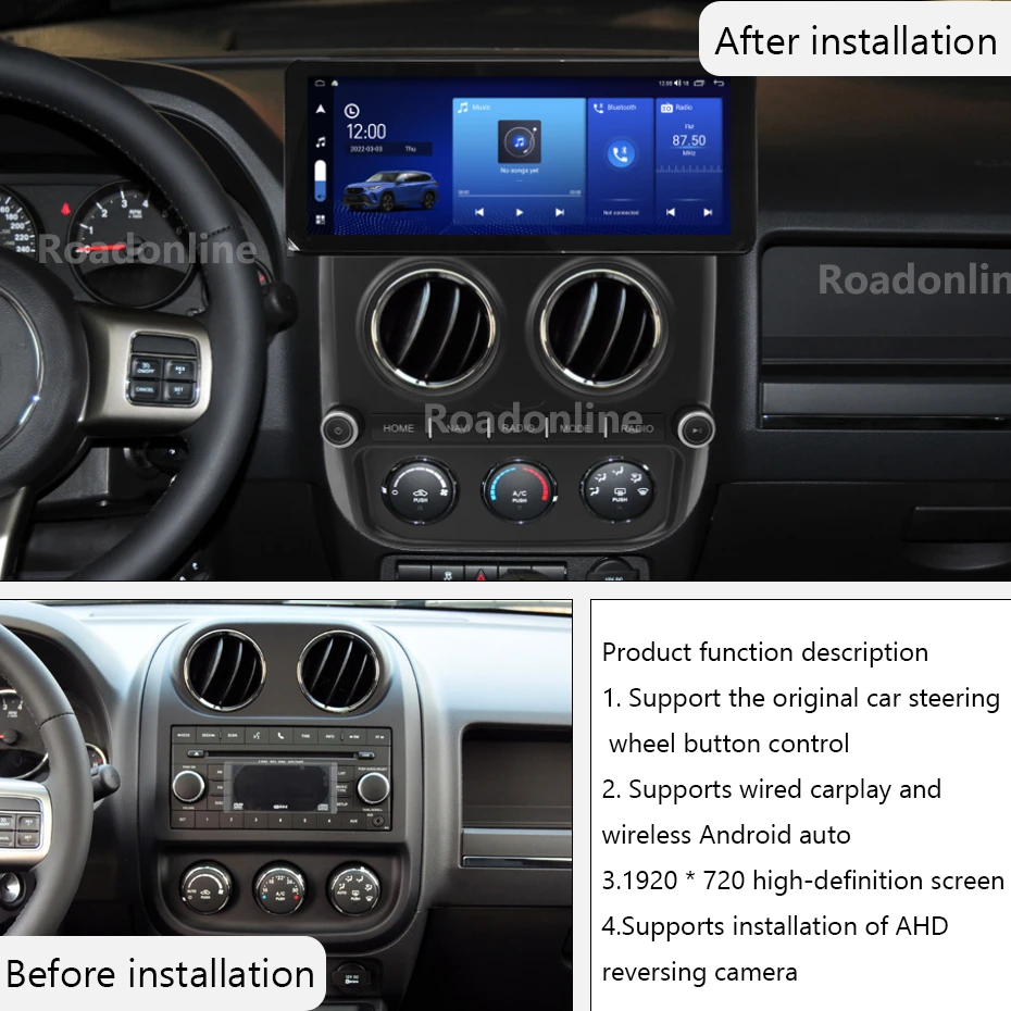 Audio Android para Jeep Compass 2010-2016 multimedia automotriz sistemas inteligentes de coche Android radio de coche carplay inalámbrico 2