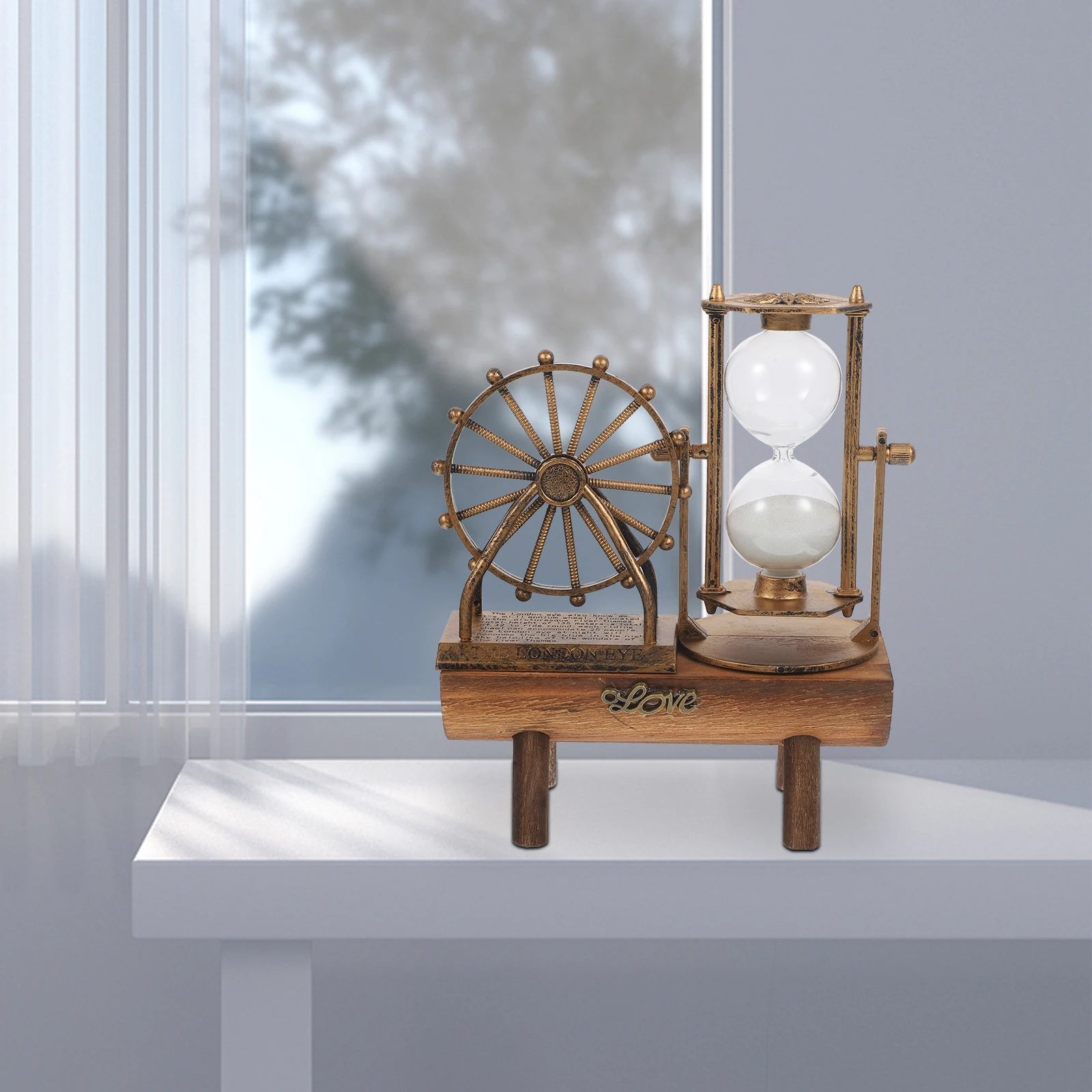 Adorno de reloj de arena Vintage de escritorio, decoración artesanal de noria exquisita, arte de reloj de arena decorativo Retro creativo para el hogar y la Oficina