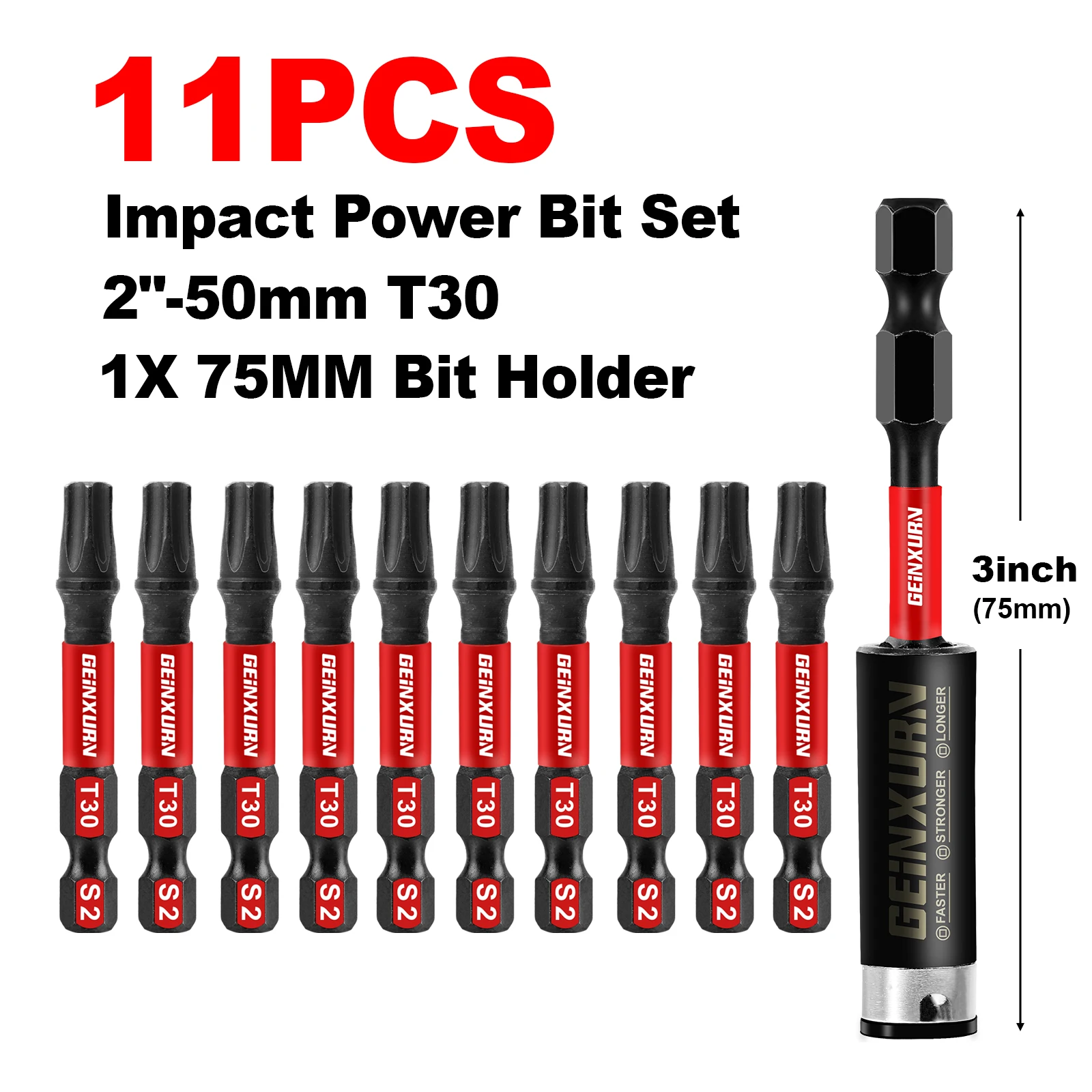 Geinxurn 2 inch Impact Tough magnetische Power Bit Set (T30), Torx Head Power Bits, S2 gelegeerd staal Star T30 schroevendraaierbitset