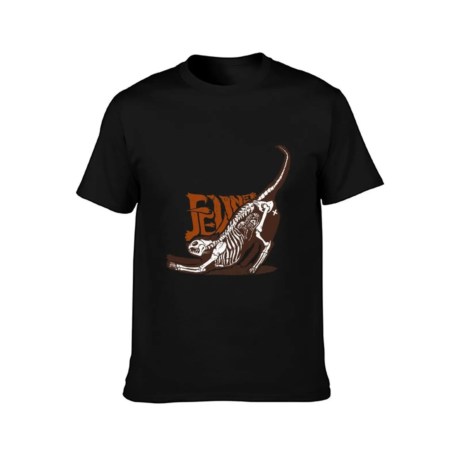 Feline cat skeleton profile T-Shirt, Summer Casual Cotton Tee, Oversized Streetwear Tops, Vintage Graphic Print, 100% Cotton