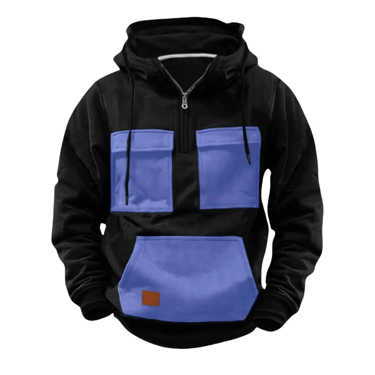 Men's Casual Hip-Hop Style Spring/Summer Half-Zip Hooded Sweatshirt Multiple Pockets Street Fashion Sweatshirt