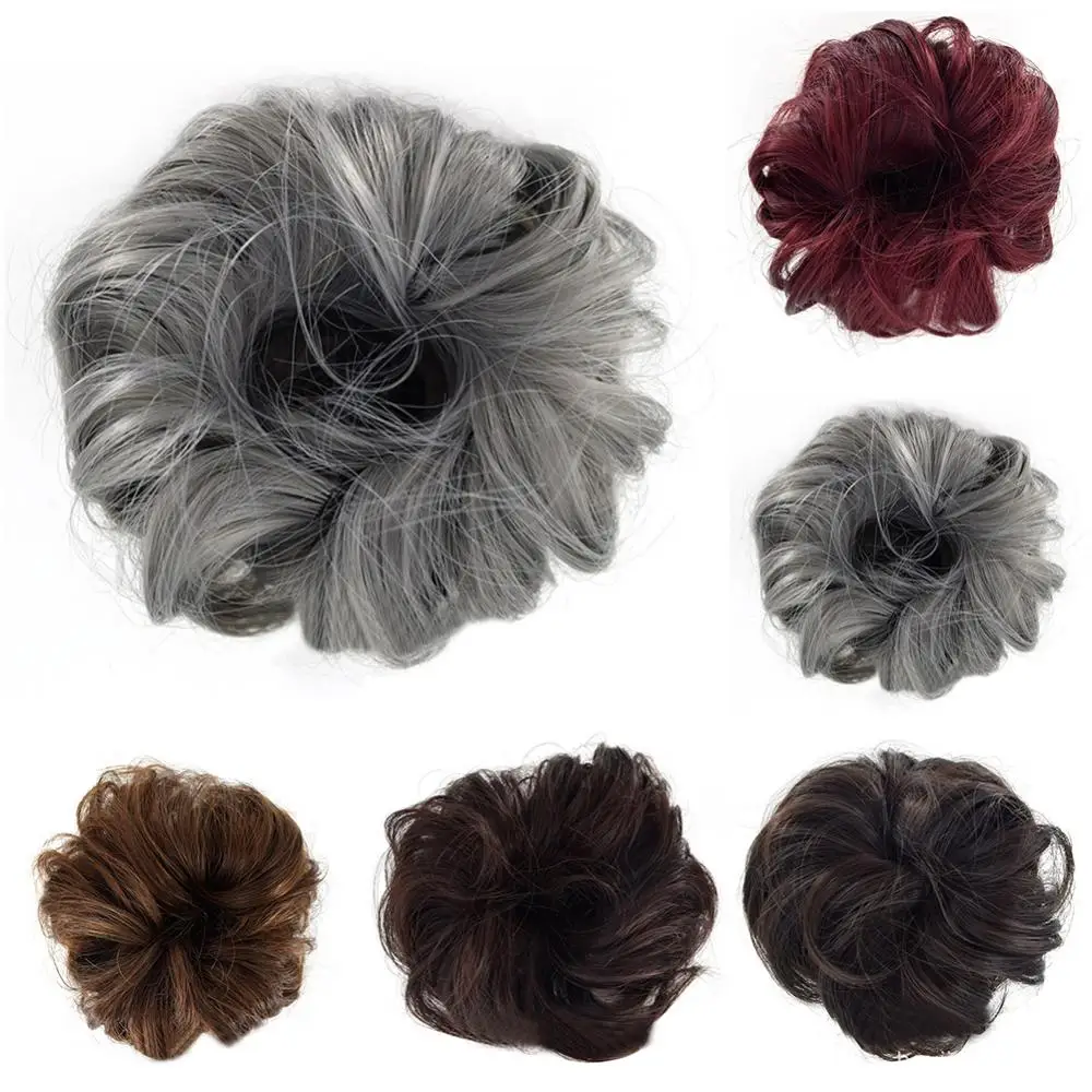 Women DIY Elastic Curly Wig Hair Ring Headwear Bun Chignon Ponytail Hairpiece Hair Chignon Curly Donut Fluffy Synthetic Buns