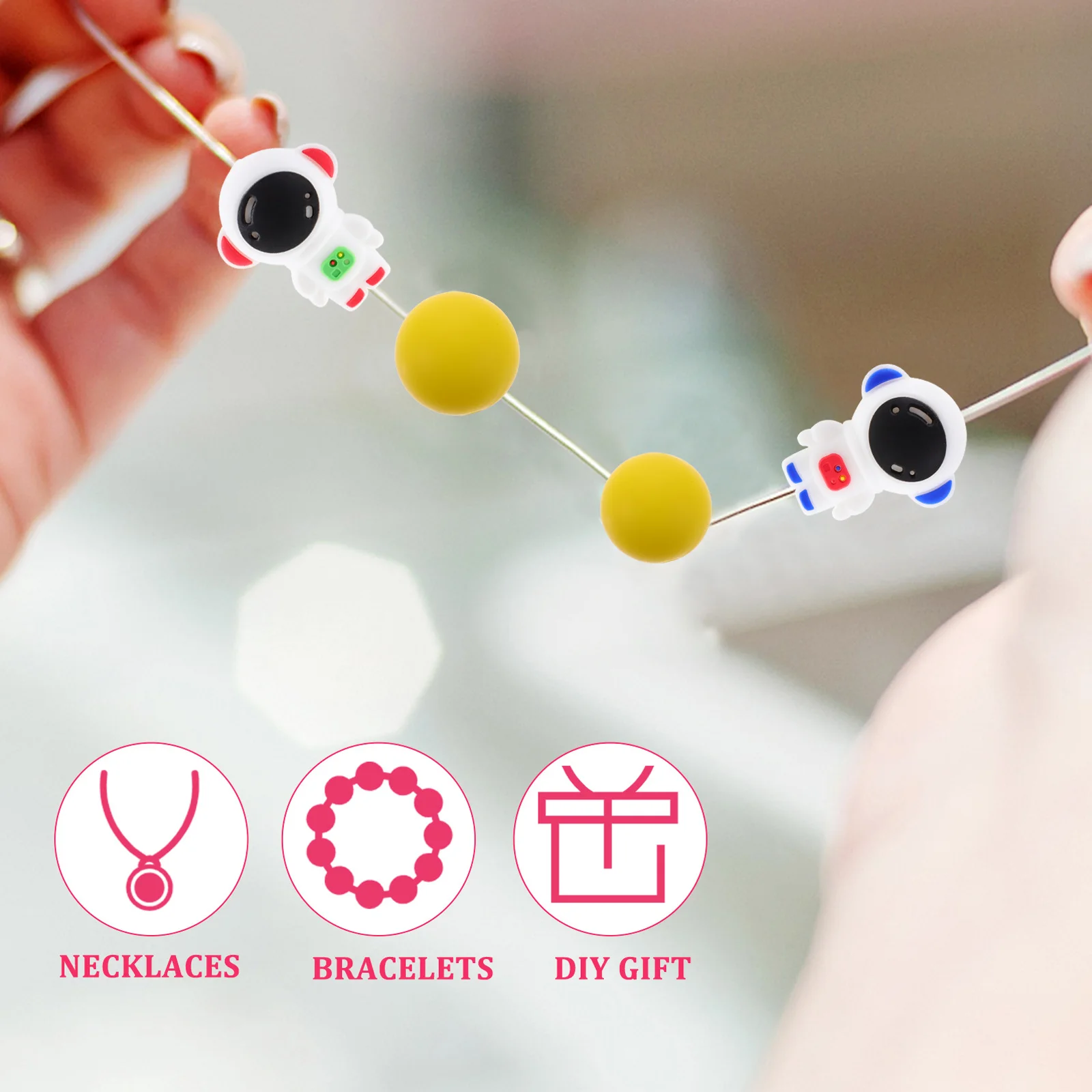 

20pcs Silicone Cartoon Astronaut Loose Multi-Use Diy Keychain Jewelry Accessories Bracelet Necklace Craft Kits Spacer Beads Bulk