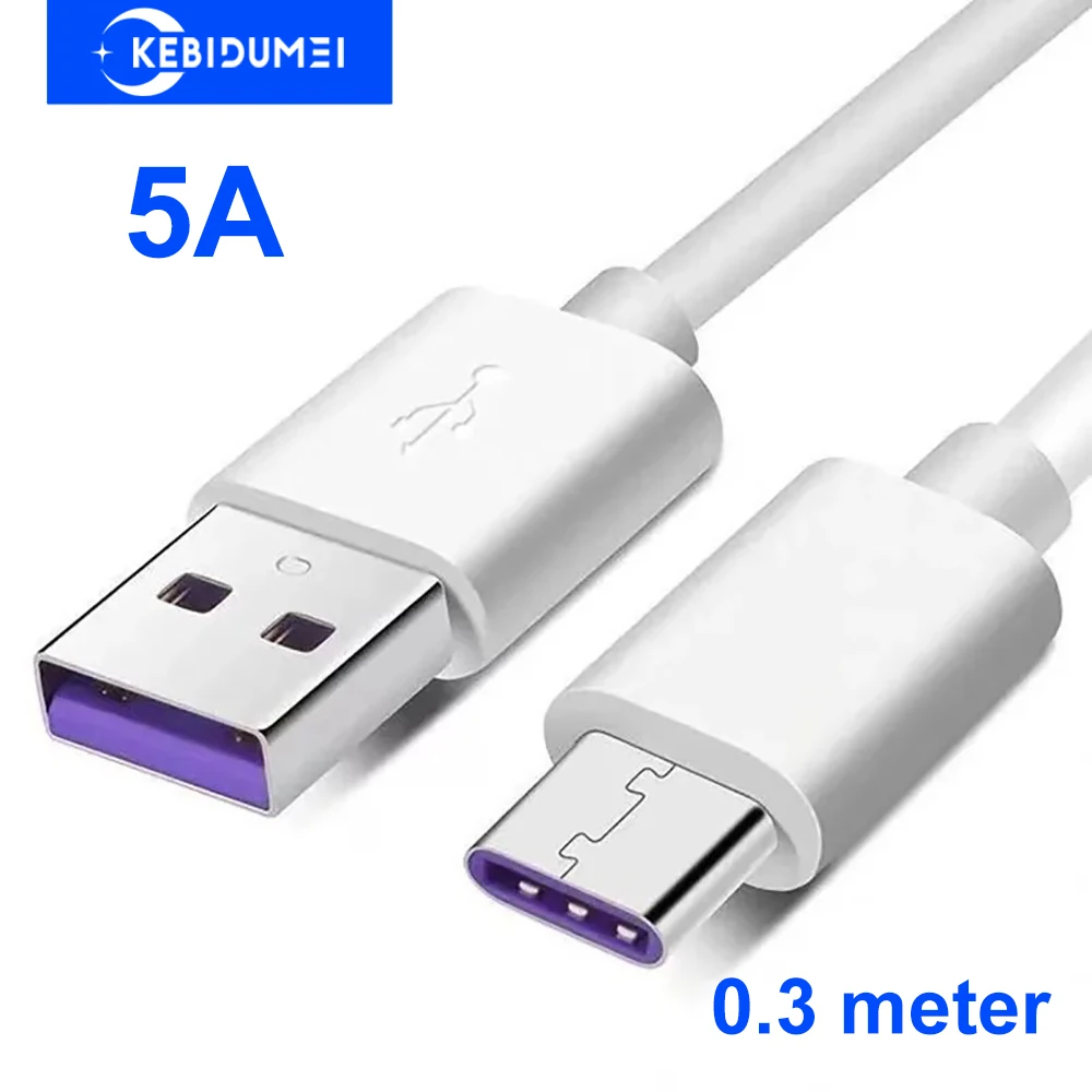 Kabel USB Typ C do szybkiego ładowania 5A, 0,3 metra, kabel do transmisji danych USB do HUAWEI Honor Redmi K40 K30 Note12 Xiaomi, kabel do szybkiego ładowania