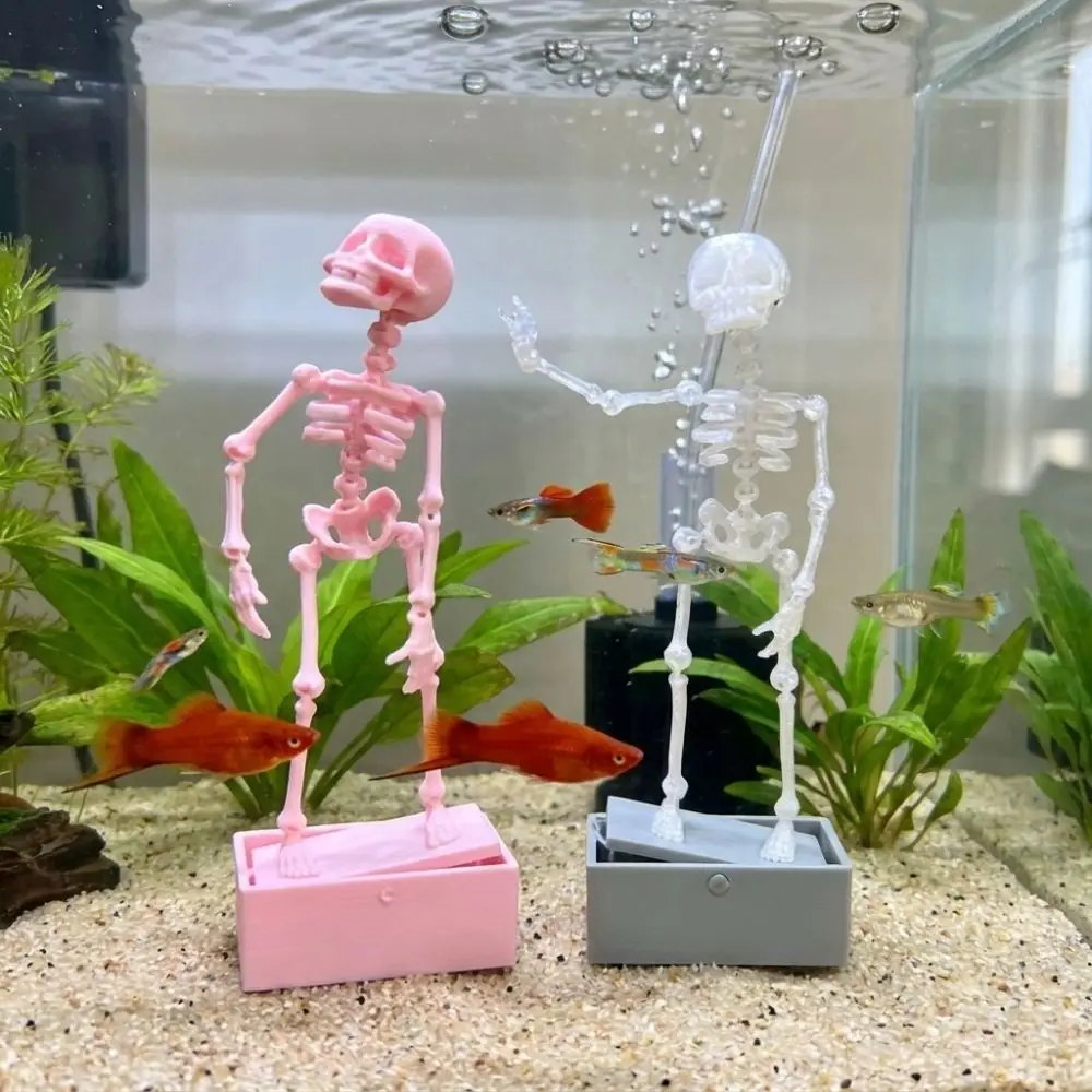 3D Printed Dancing Skeleton Aquarium Bubbler Plastic with Air Tube Dynamic Skeleton Bubbler Air Driven Gothic