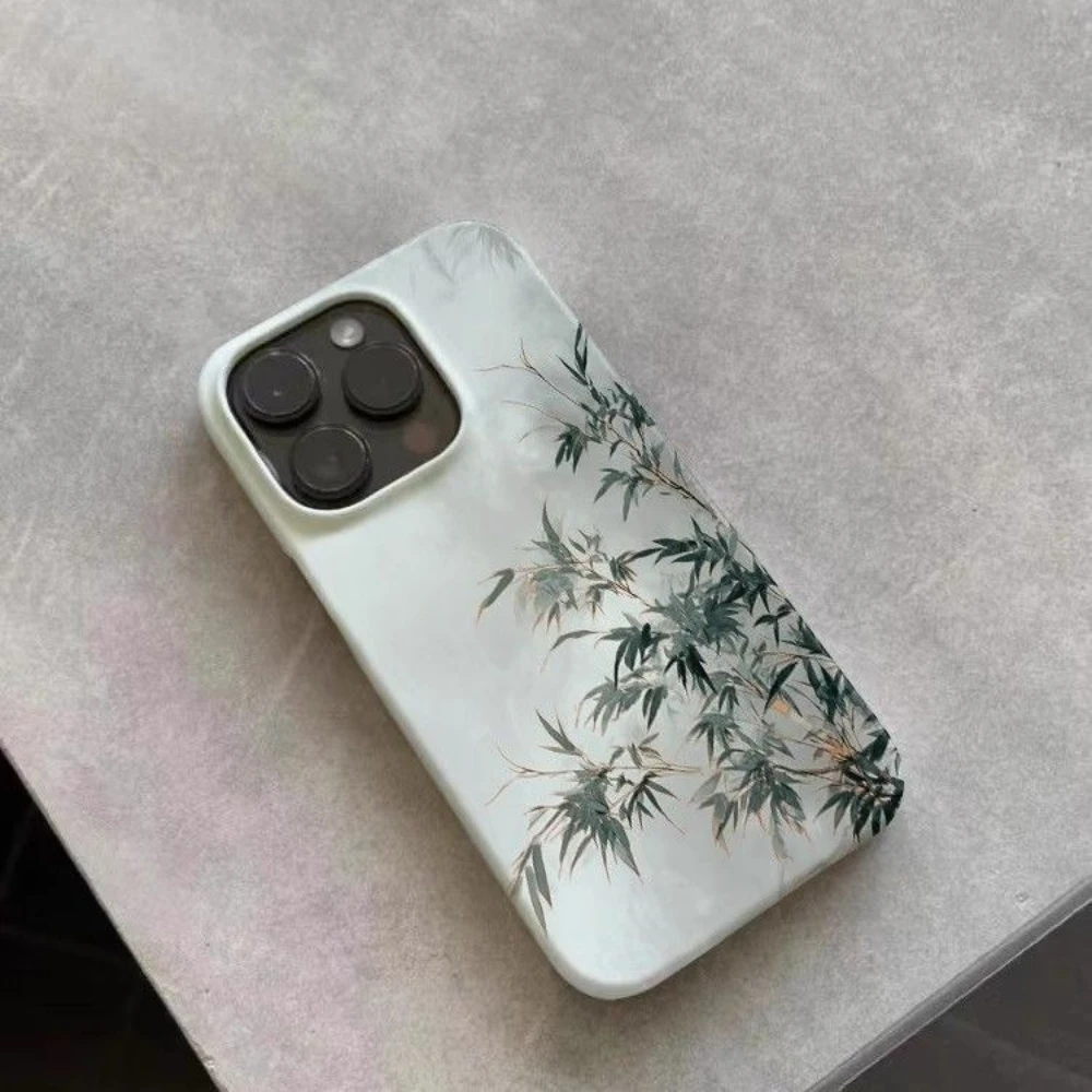 رائعة النمط الصيني الخيزران نمط الفني المائية جراب هاتف آيفون 16 15 14 11 12 13 برو ماكس زائد الغطاء الخلفي