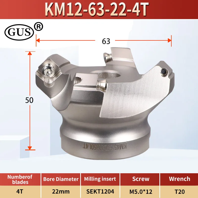 KM12 45 gradi sgrossatura faccia fresa testa adattatore di taglio 50 63 80 100 inserto in metallo duro SEKT1204 tornio CNC utensili