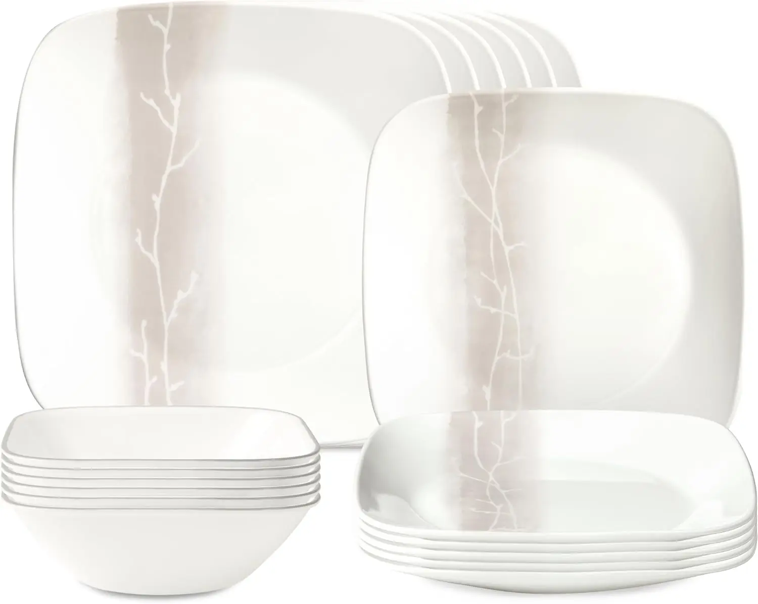 

Vitrelle 18 Piece Glass Dinnerware Sets Rectangular Square Plate and Bowl Set Service for 6, Triple Layer Chip & Crack Resistant