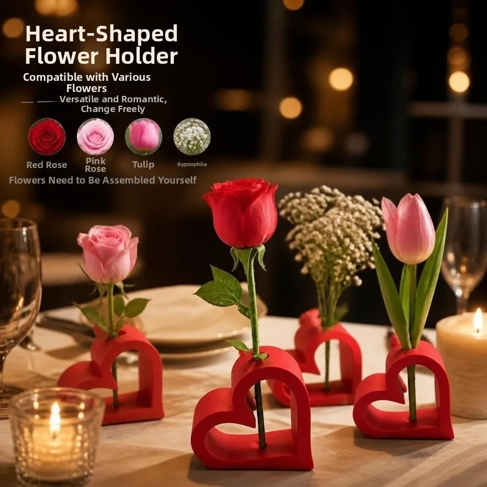 Pencil Holder 3D Printed Flower Vase Hollowed Out Desk Ornaments Rose Holder Home Decor Romantic Flower Stand Valentine's Day