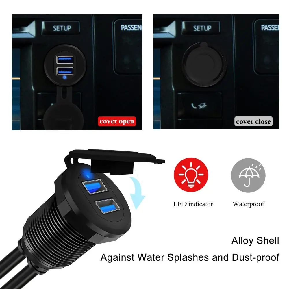 アルミ合金延長ケーブル,LEDインジケーター,USB 3.0,車,フラッシュマウント,トラック,ボート,オートバイのダッシュボード