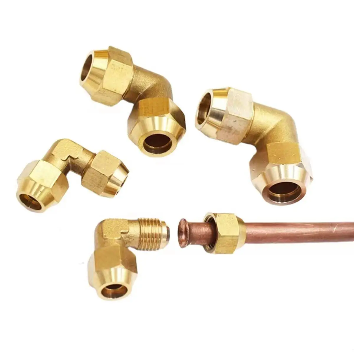 

Fit Tube O.D 6mm/8mm/10mm/12mm 1/4" Equal Elbow Brass Flare Pipe Fitting With Hex Nut Air Condition