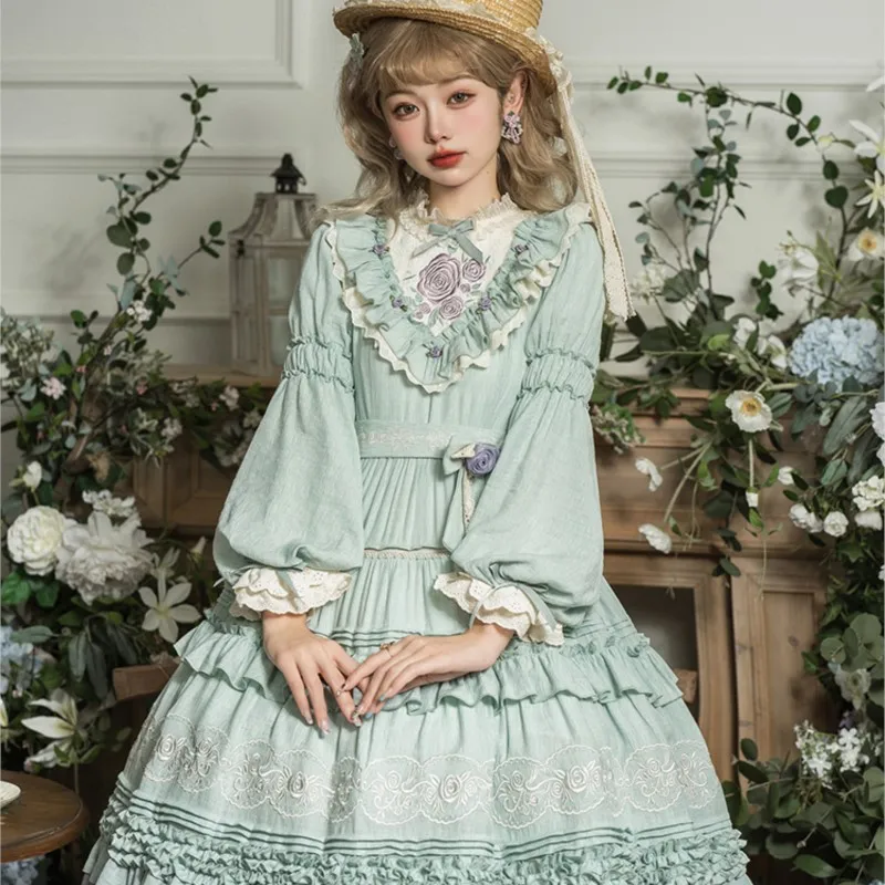 Thorn Rose Retro Daily Pastoral Style Embroidered Dress