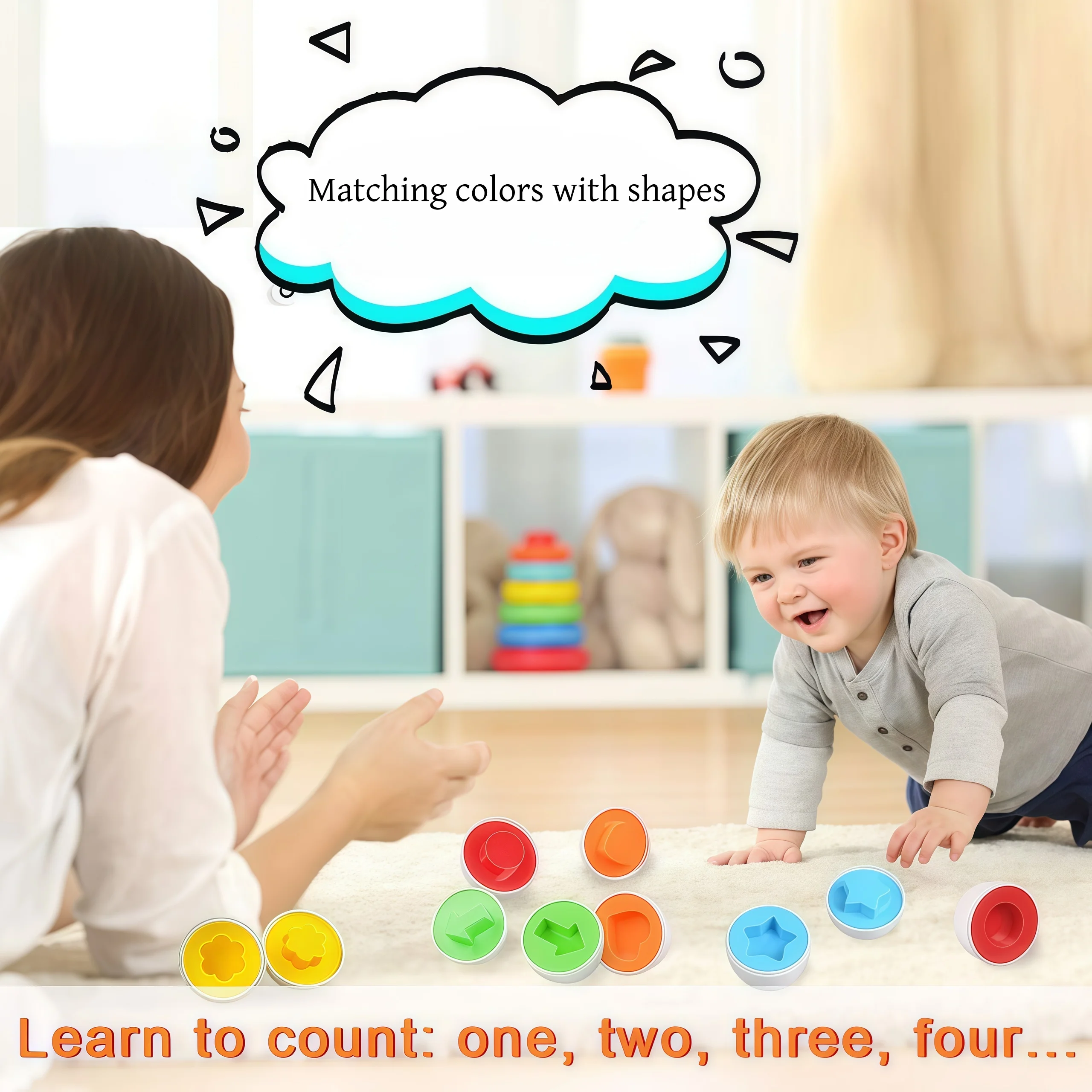 Bijpassende eieren speelgoed kleur- en vormherkenning sorteerder puzzel, Montessori speelgoed voor baby paasreizen bingospel, zintuiglijk vroeg