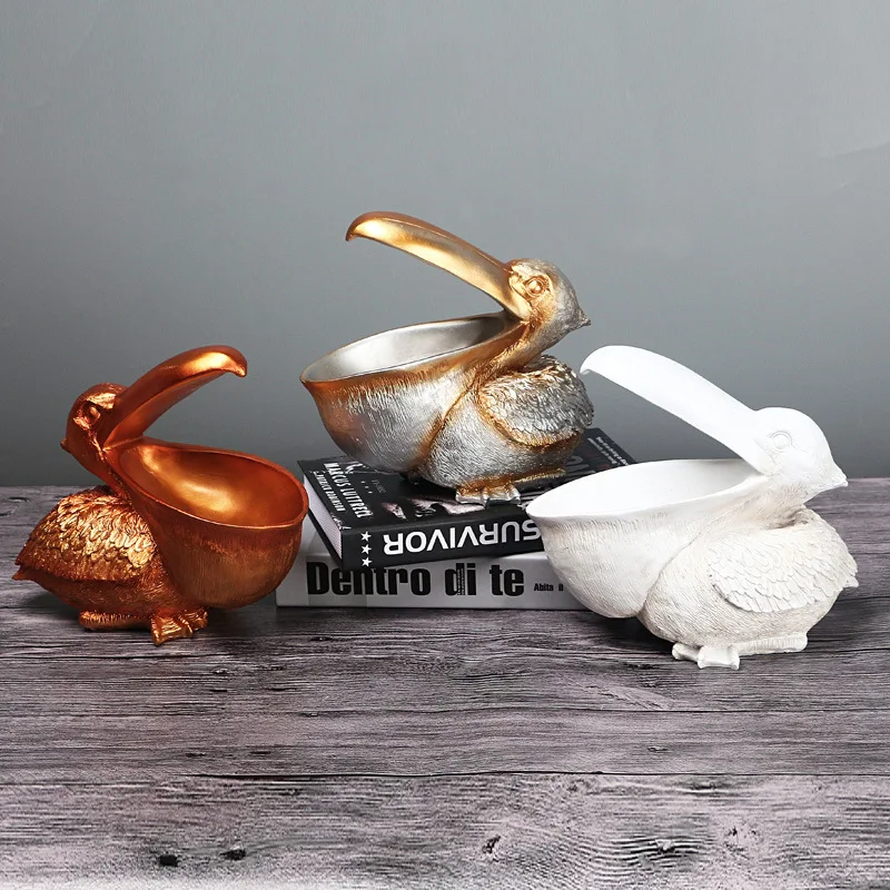 The Pelican Bird Figurines Pelican Sculpture Desktop Candy Dish Organizer for Entryway Table Statue
