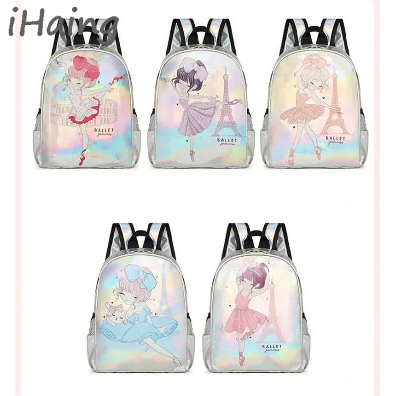 Kids Laser Sequins Ballet Dance Waterproof Backpack for Teens Toddler Girls Princess Cute Ballerina Dancing Storage Daypack Bag