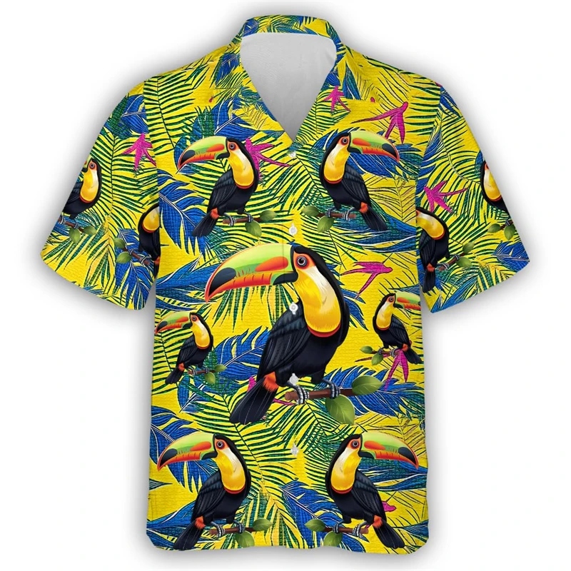 

Hip Hop Toucan Birds Graphic Hawaiian Beach Shirt Tropical Bird Aloha Shirts For Men Clothes Fashion Female Blouses Button Tops