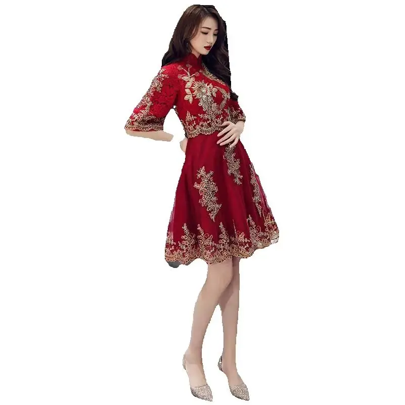 Bride Chinese Dream Show Clothing Simple Pregnant Women Dress Luxury Lace Embroidery Wedding Dresses Sweetheart Elegant Vestido