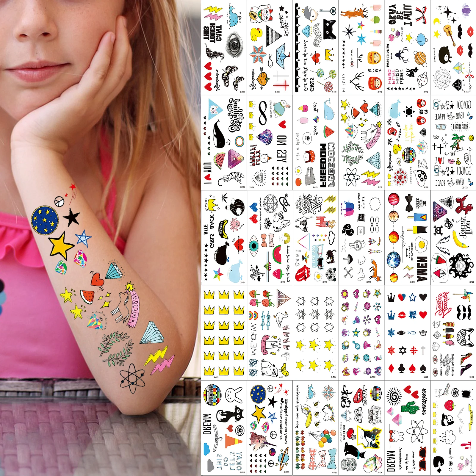 

30 Sheets 120+ Styles Children Small Temporary Tattoos for Girls Boys, Cute Animals Cartoon Stars Waterproof Tattoos for Kids