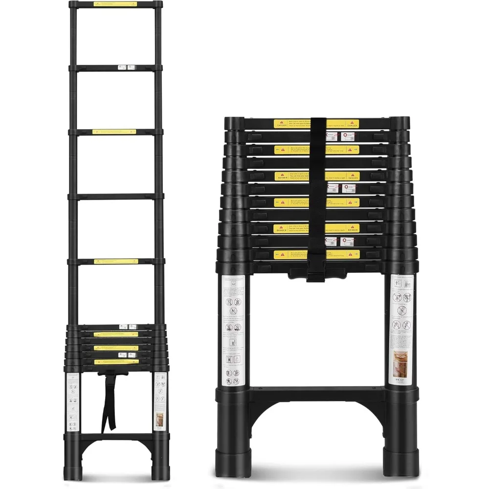 

15.5FT Telescoping Ladder,Aluminum Extension Ladder w/Triangle Stabilizers,330lbs Capacity Retractable Ladder,for Home