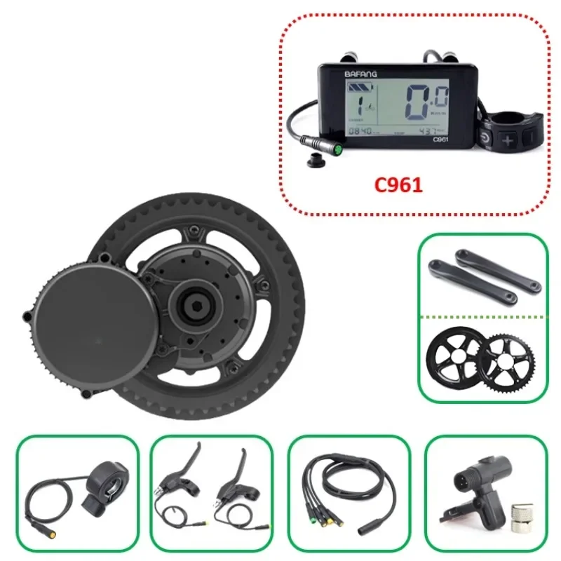 E-Bike Motor G340 Mid Drive Motor Kit with C961 Display including 36/48/52V 250W-1000W for MTB E-Bike Conversion DIY
