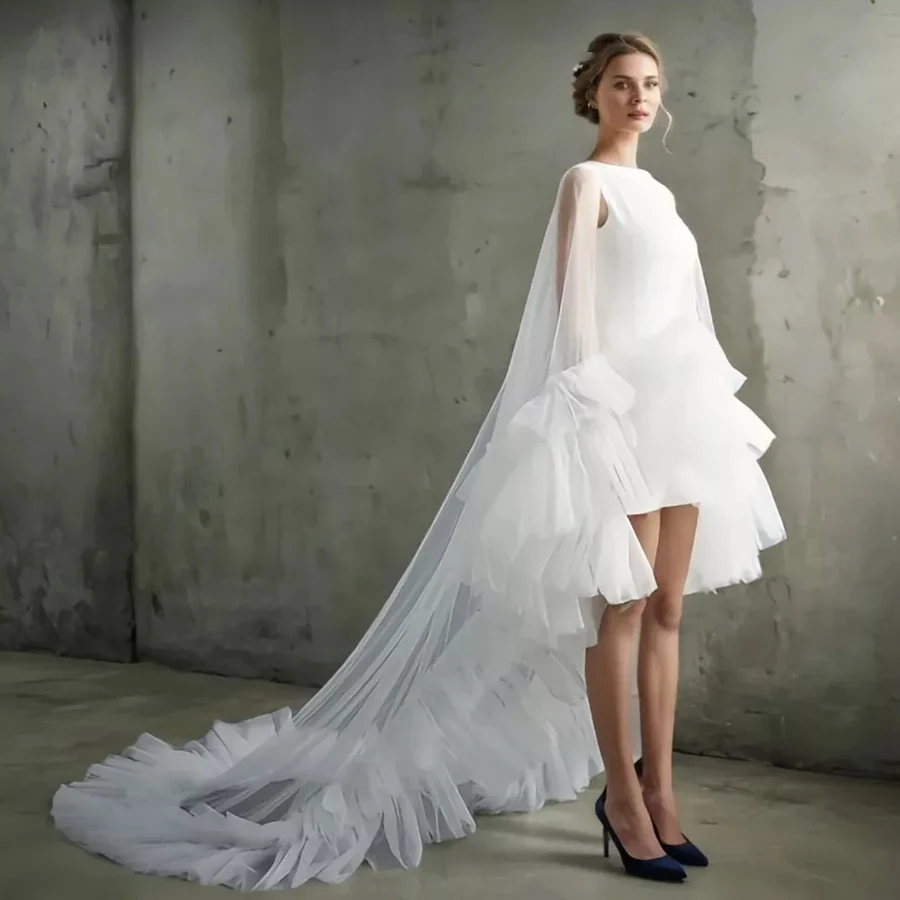 Bridal Tulle Wedding Shawl Boleros for Wedding Dresses Ruffle Wedding Cape With Train Customized