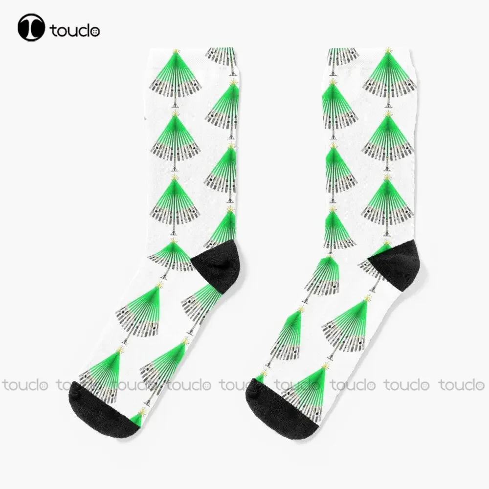 Calcetines de árbol de Navidad con sable de luz, calcetines naranjas personalizados, unisex, para adultos, adolescentes y jóvenes, 360 °   Impresión digital Nuevo popular