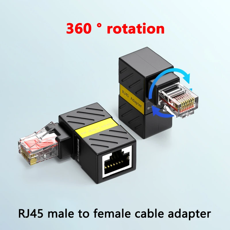 360° Rotatable RJ45 Gigabit Adapter 90 Degree Right Angle Elbow Male to Female Network Converter for Cat5e Cat6 Ethernet Cable