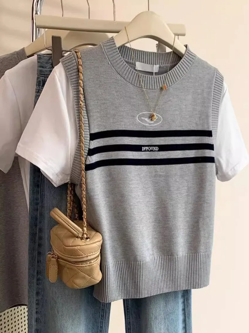 Large Size Ice Silk Knitted Top Women's Fashionable Base Layer T-Shirt Belly Cover Summer New Style Casual round Neck Short S...