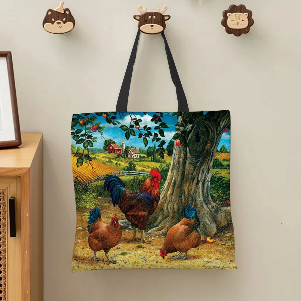 Bolsa tote de linho de fazenda, 4 unidades, bolsa de ombro de compras feminina de grande capacidade