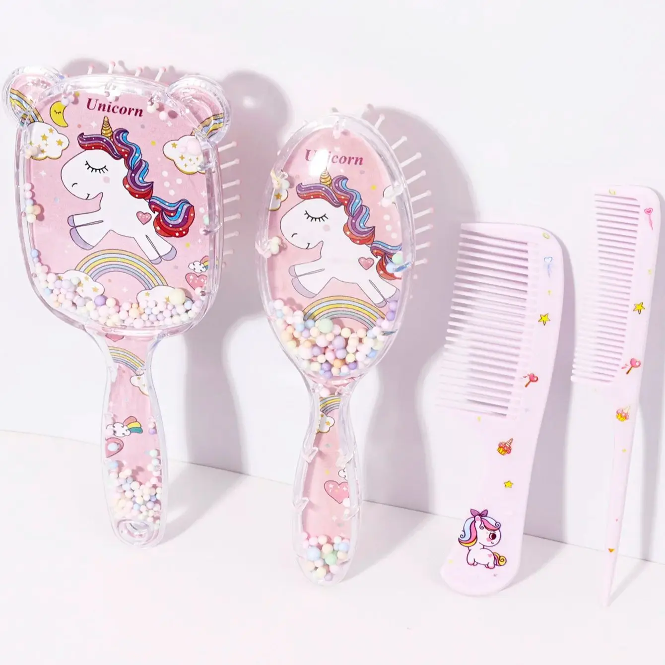 

4-pcs styling comb combination, 2 mini cartoon combs, colorful cartoon design bubble airbag comb,Special for real hair wigs