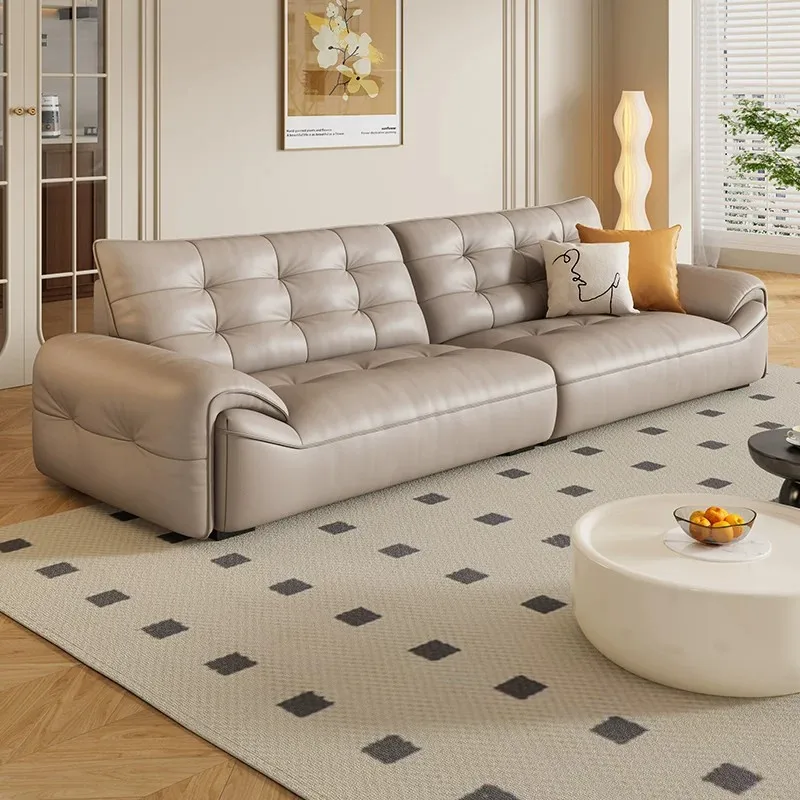 HYS leather sofa big black bear upgraded version first floor cowhide living room small apartment straight row