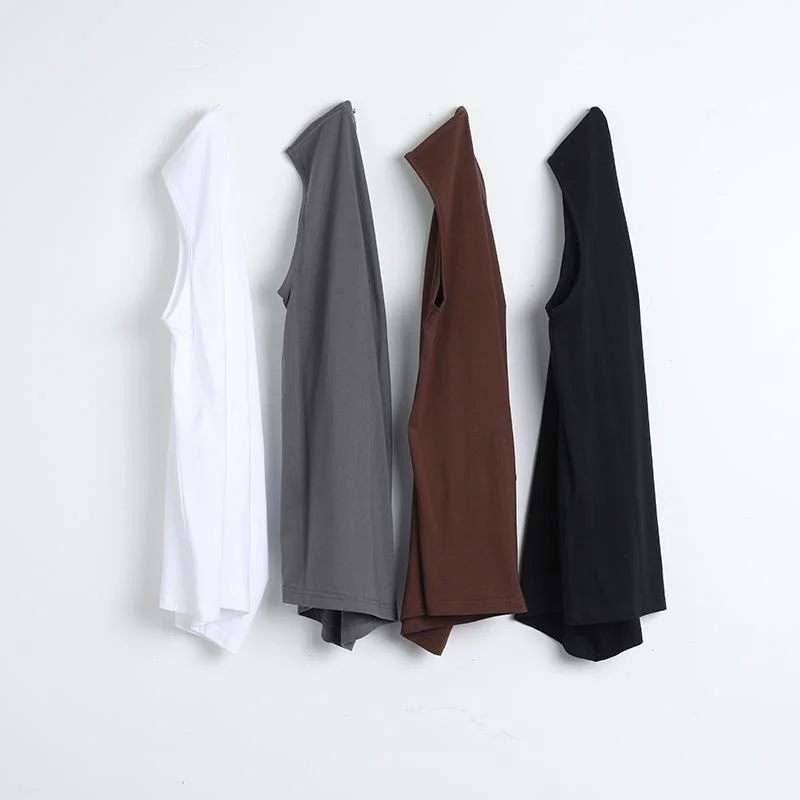 Tank Tops O-Neck Sleeveless Vest Male Elastic Cotton Fitness Vests Man Solid Color Tee Shirts