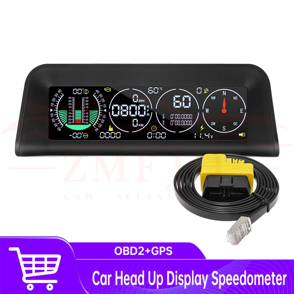 

Автомобильный OBD + GPS проекционный дисплей, умный OBD измеритель наклона, автомобильный цифровой спидометр, компас, инклинометр с сигнализацией превышения скорости