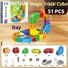Hot 51PCS Magische Spoortrein USB Oplaadbare 3D Bouwsporen Kubusrails STEM Educatief Speelgoed Kerst Verjaardagscadeau