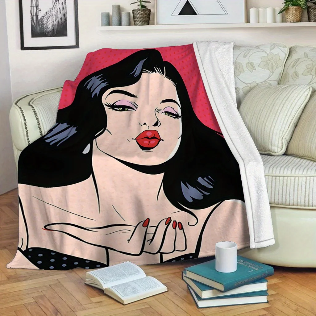 Urban girl kiss pattern Flannel printed blanket suitable for all seasons suitable for living room office sofa and travel