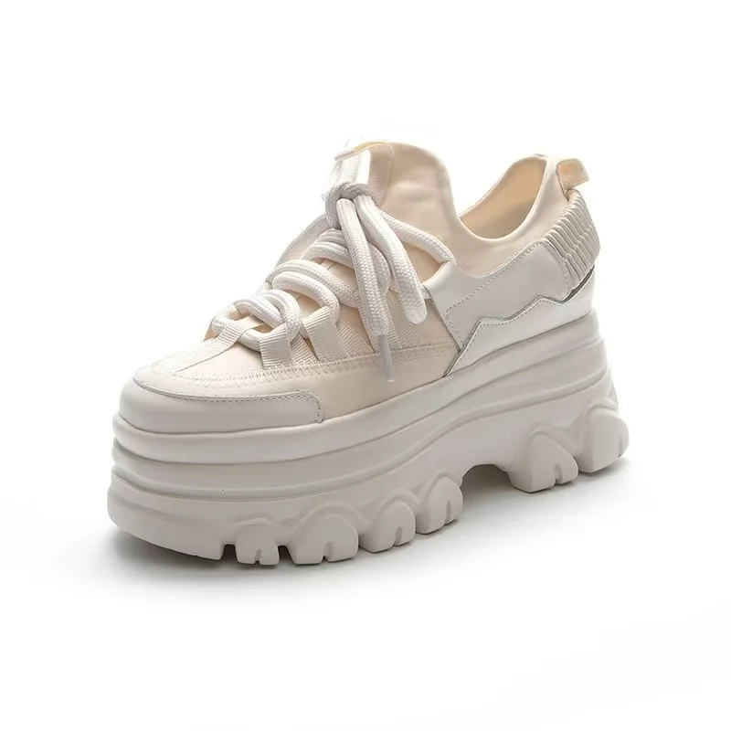 

2025 New 9cm Genuine Leather Synthetic Platform Wedge Sneakers Chunky Hidden Heel Women Casual Females Autumn Winter Women Shoes