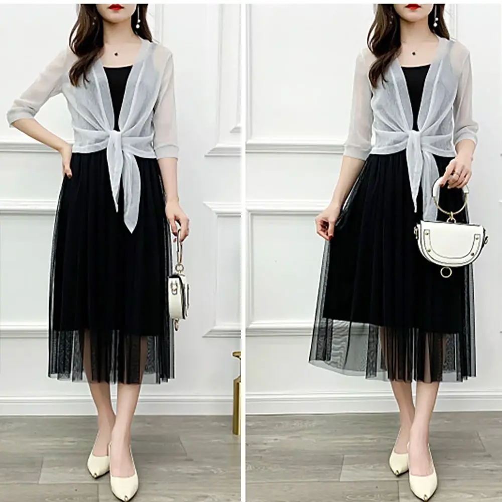 High Quality Polyester Women's Cardigan One Size Tulle Sun Protection Clothing Mesh Shawl Summer