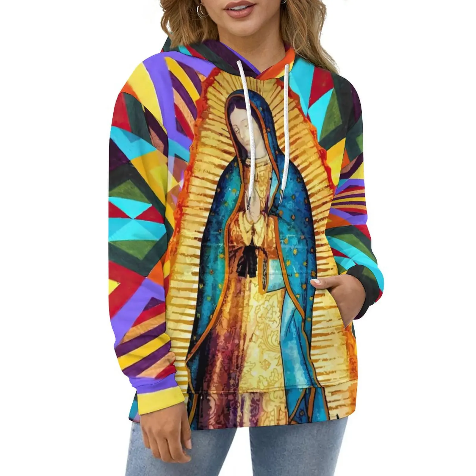 Virgin Mary Casual Hoodies Our Lady of Guadalupe Trendy Graphic Loose Hoodie Autumn Long-Sleeve Harajuku Oversize Sweatshirts