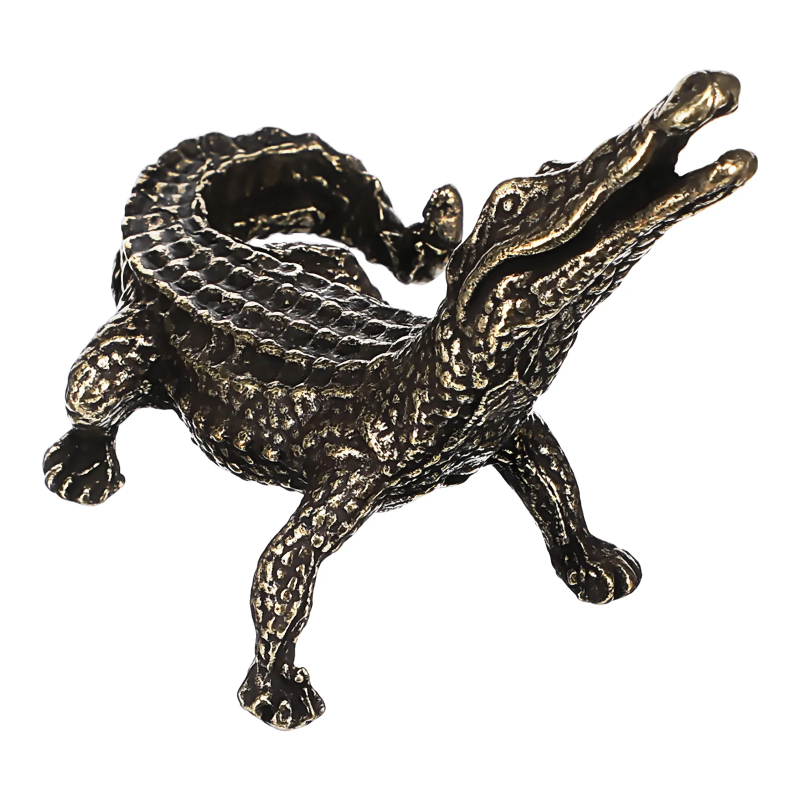 

1pc Brass Crocodile Ornaments Gold Animal Decor Gator Statue Home Desktop Adornment Simulation Crocodile Model Powerful