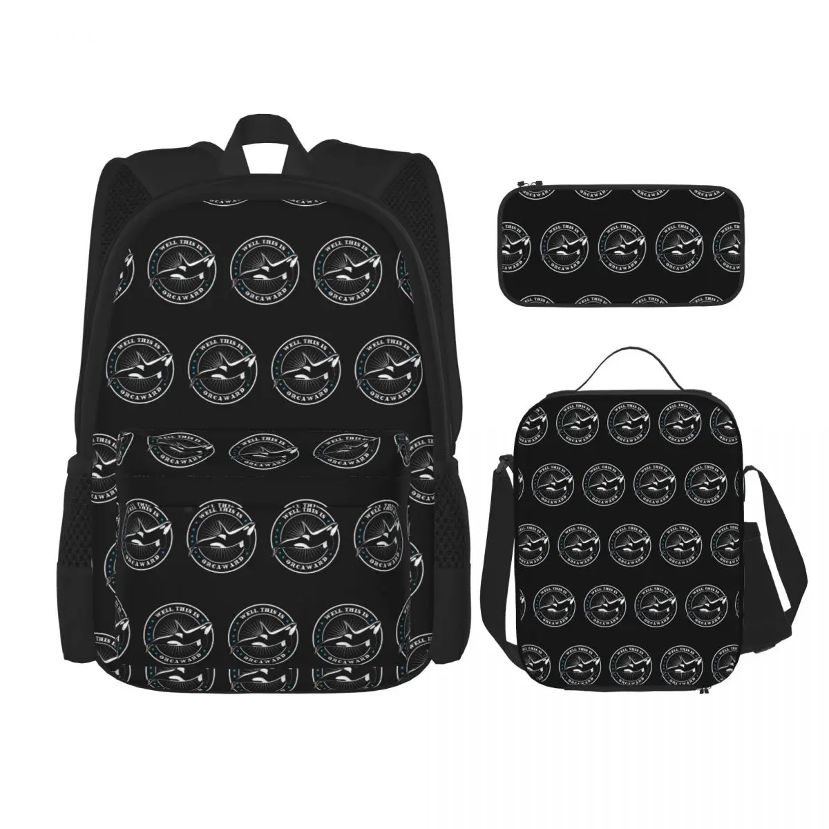 

Well This Is Orcaward Orca Whale Sea Predatory Fish BackpacksStudents School Bags Kids Rucksack LunchBag Pen Bag Three-Piece Set