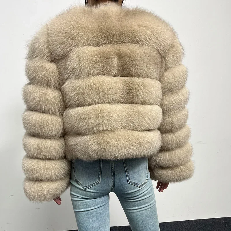 new2024 Beige Natural Real Fox Fur Coat Women Winter Warm Luxury Fur  Detachable Long Sleeve Female Vest Furry Coats clothing