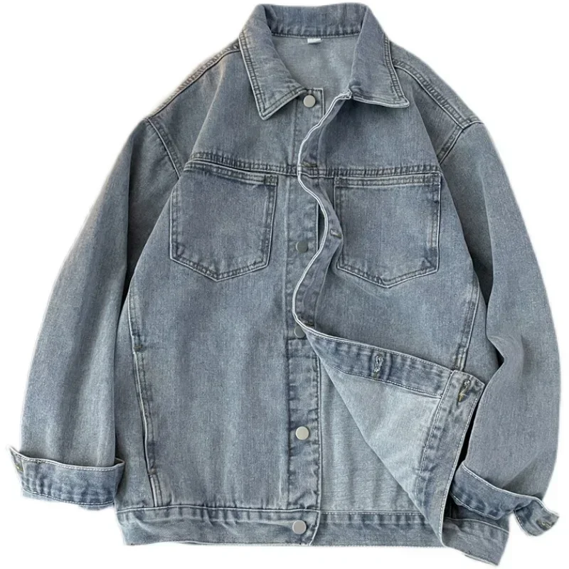 2024  Vintage Denim Jacket Men's Spring and Autumn Workwear Jacket Korean Trendy Loose Top