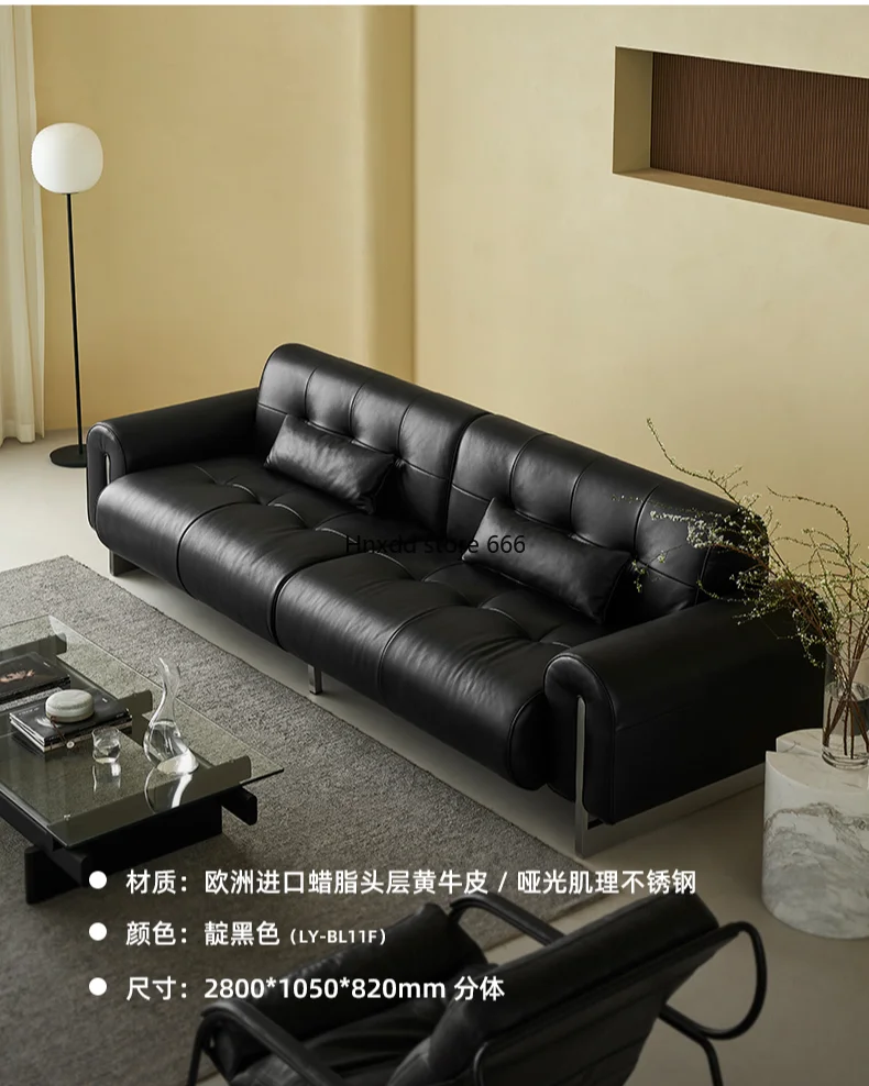 Living room first layer cowhide retro medieval black sofa