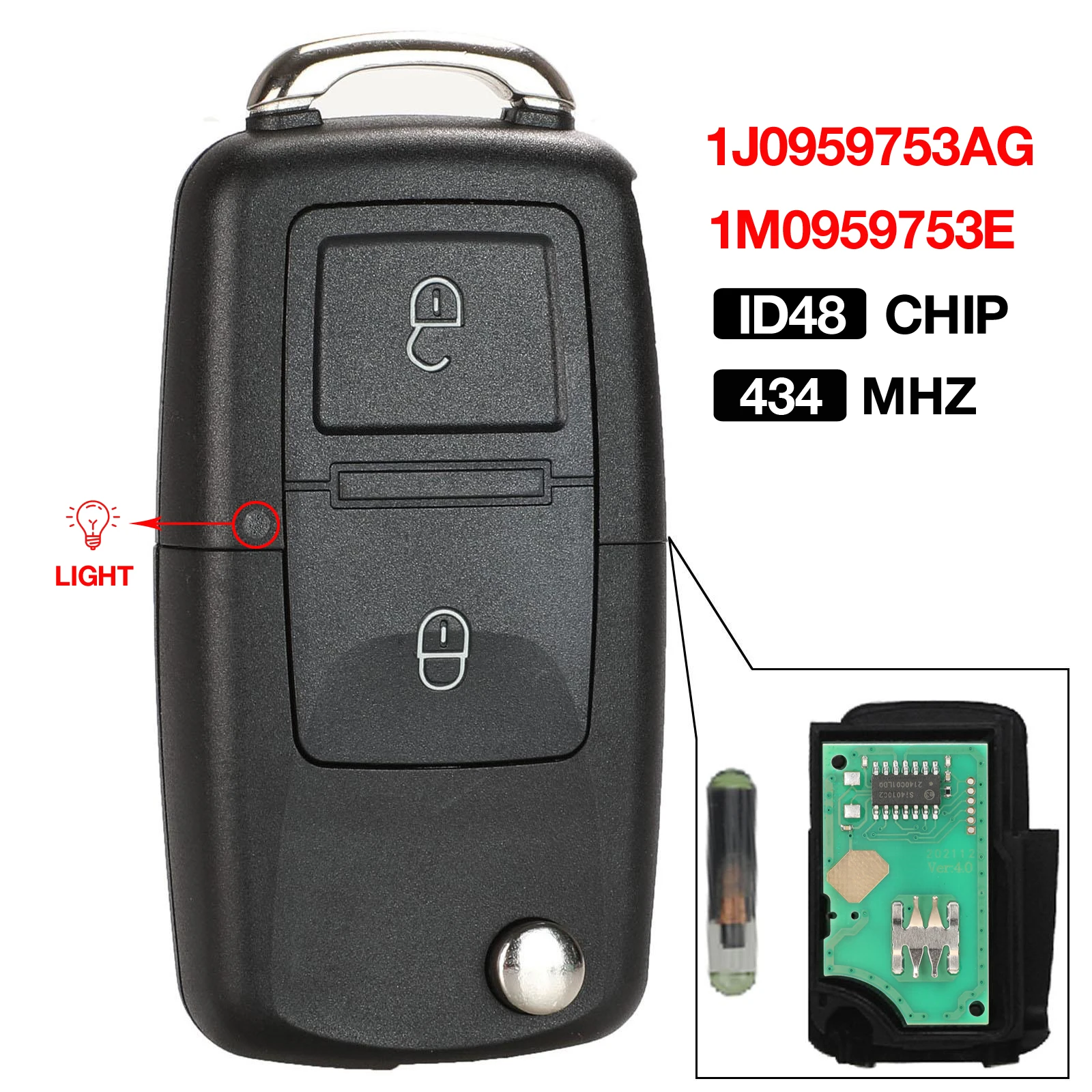 jingyuqin 2BTN 1J 0959753 AG/1M 0959753 E 434MHz ID48 Chip Flip Remote Key Fob do VW Beetle Bora Golf Passat Polo Transporter T5