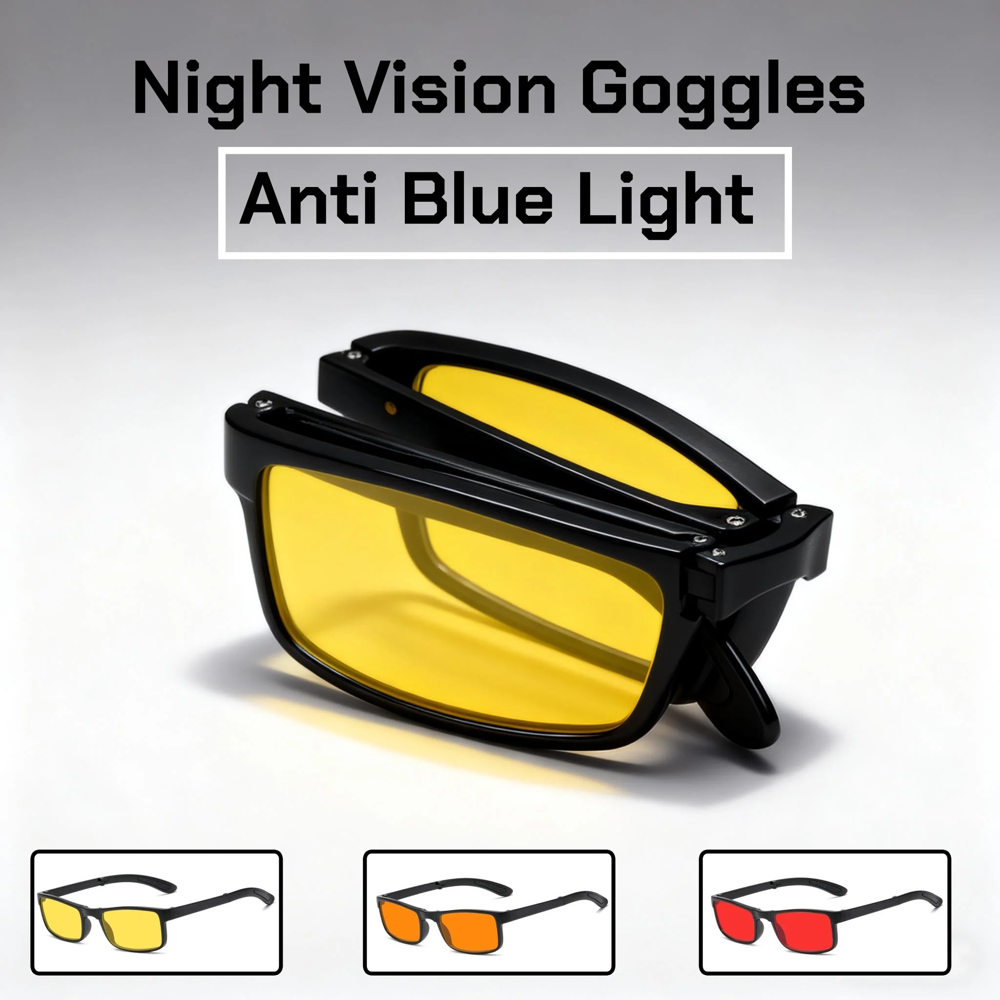 

Foldable Anti Blue Light Night Vision Glasses Orange & Red Lenses Blue Light Blocking Glasses for Playing Computer Game Goggles