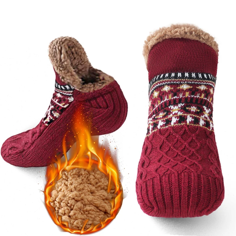 

Winter Slippers Socks Woman Warm Thermal Socks for Men Non-Slip Knitted Floor Socks Thick Sleep Carpet Slippers for Home Snow