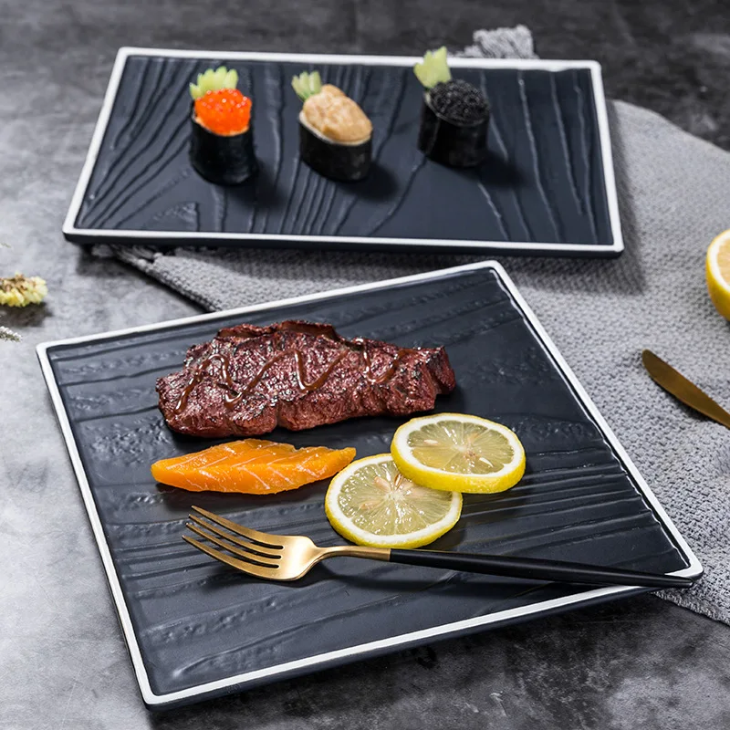 

Black Circular Ceramic Plate, Barbecue Plate, Restaurant Main Dish, Meat Dishes, Sushi, Dessert Plate, Home Kitchen, Tableware