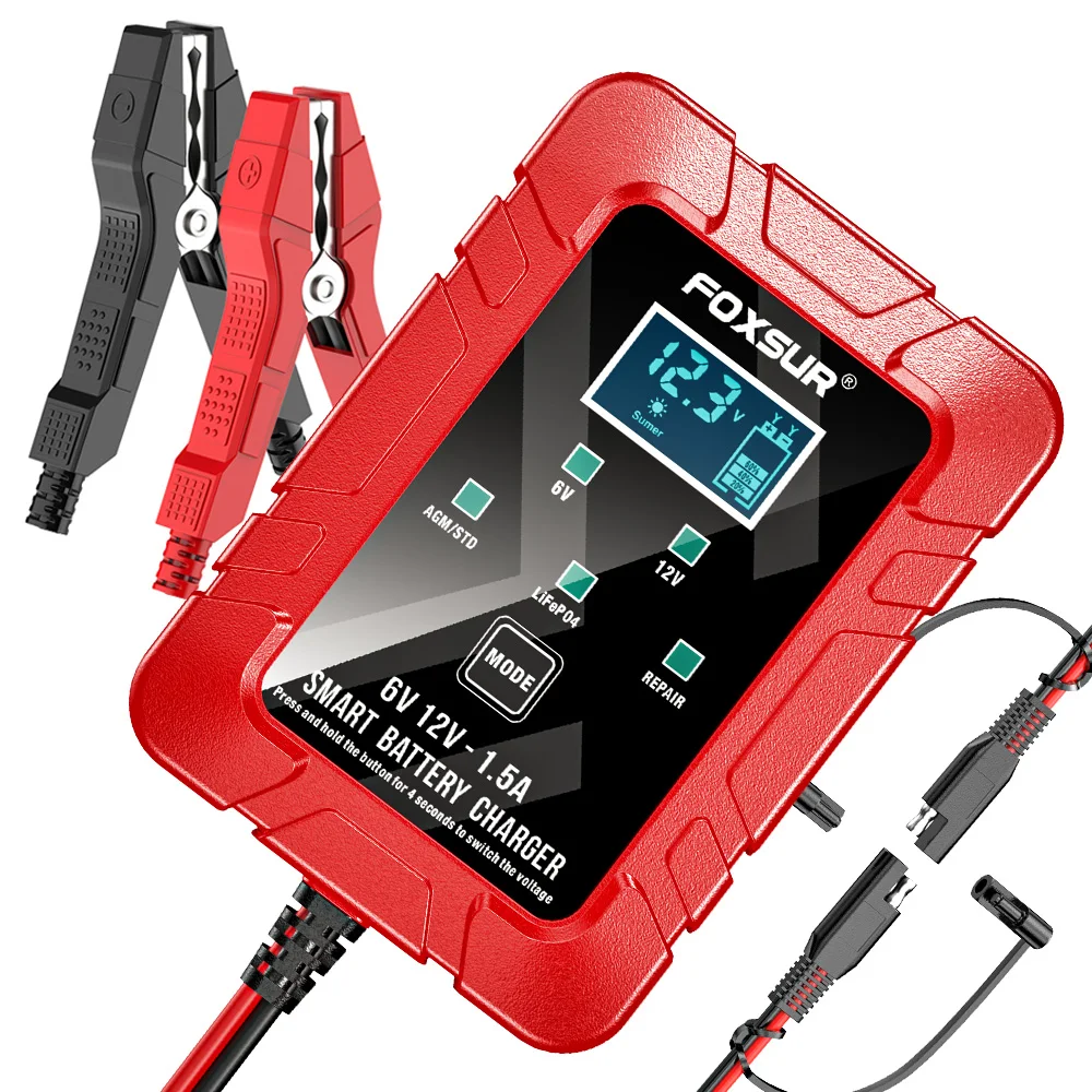 

Car Rechargeable Battery Charger 12v 6v 1.5A Universal Intelligent Fast Automatic Pulse Repair Battery Charger