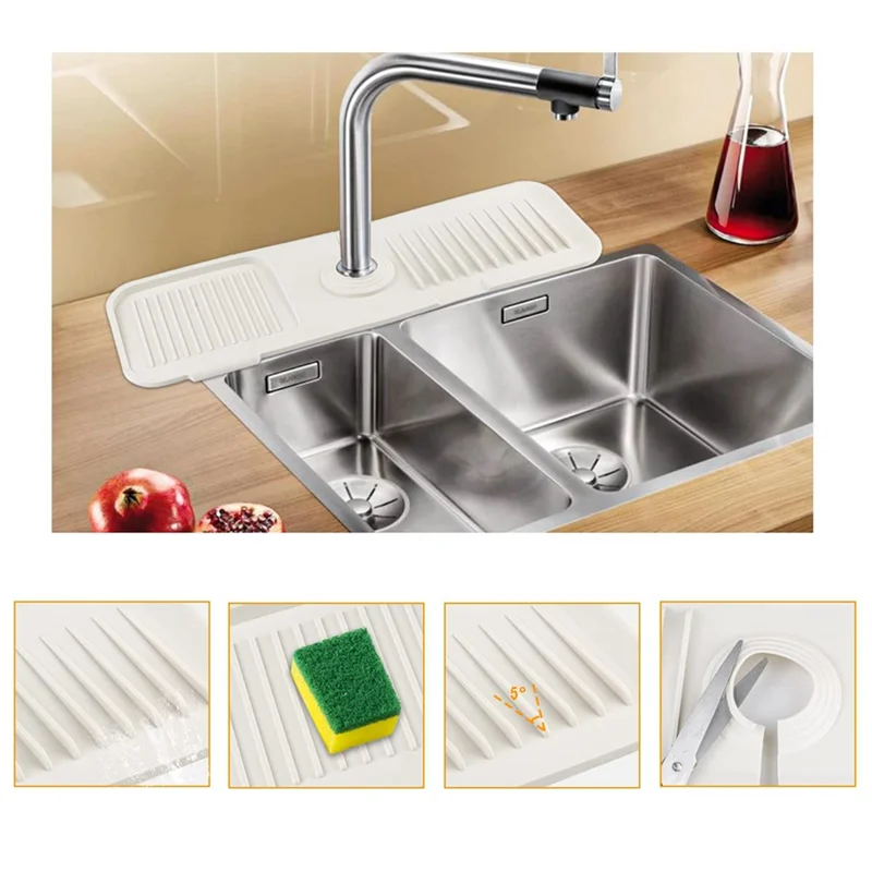 COFA-Silicone Sink Faucet Mat Kitchen Sink Splash Guard Faucet Handle Drip Catcher Tray For Kitchen Bathroom Counter,B Easy To U